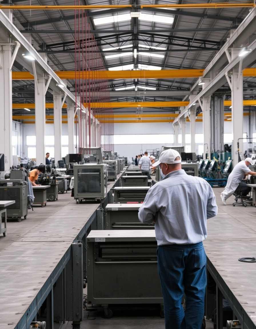 生產(chǎn)車(chē)間操作機(jī)器的工人